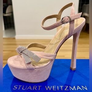 Stuart Weitzman Blush Pink Platform Rhinestone Bow Heels Size 7